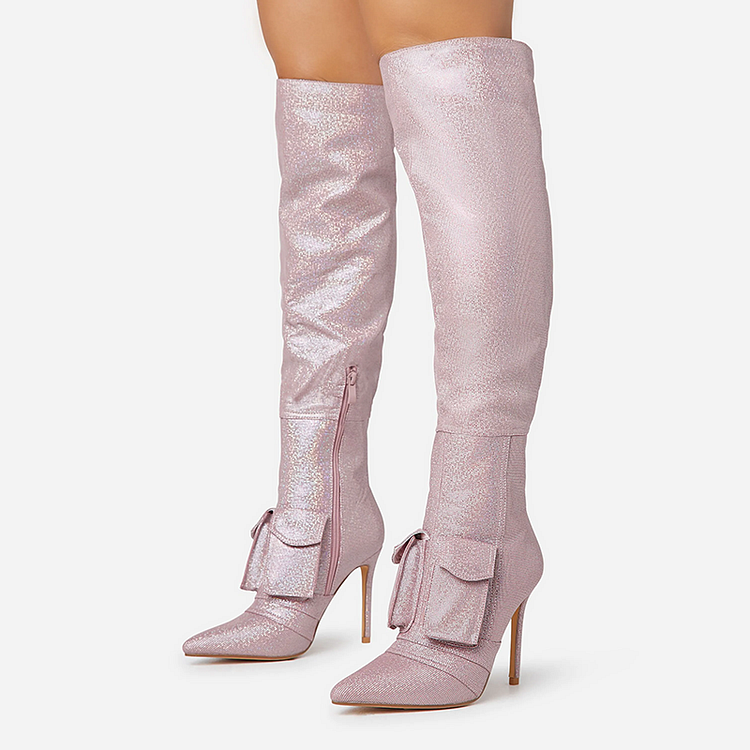 Pointed Toe Stiletto Zipper Heels Elegant Thigh High Pocket Boots |FSJ Shoes