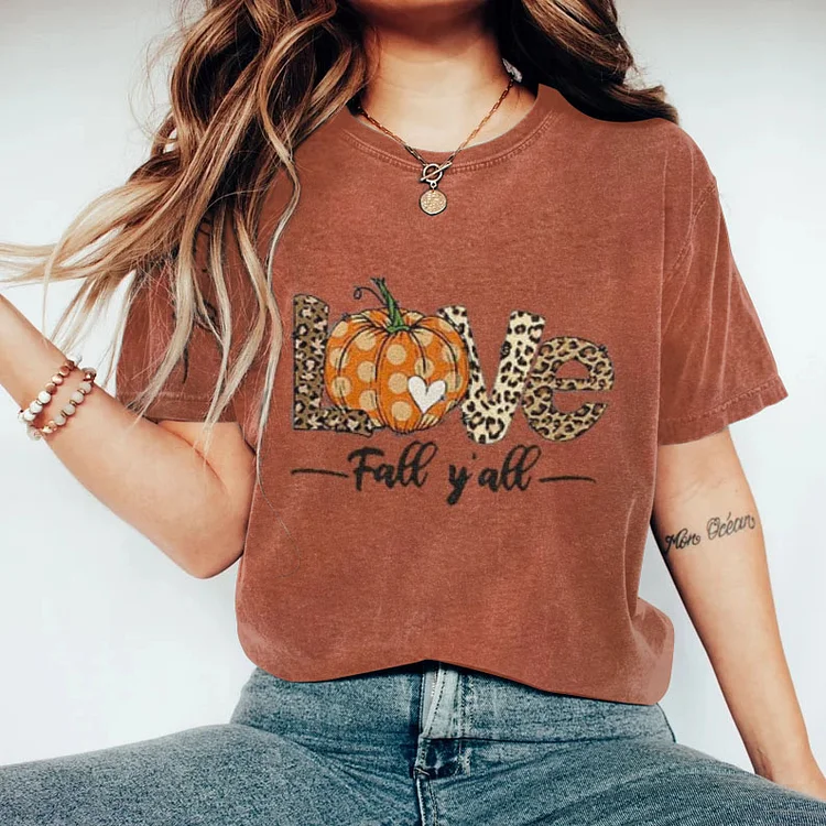 Thanksgiving Love Fall Y'All Hello Pumpkin Printed Art Women's T-Shirt