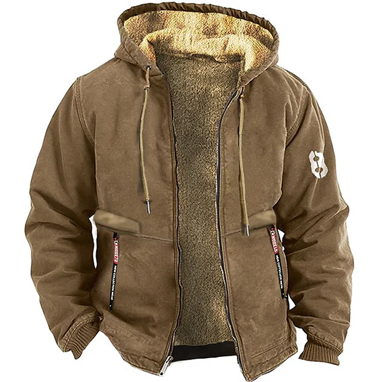 Men's Vintage Thick Hood Plush Pocket Tactical Jacket