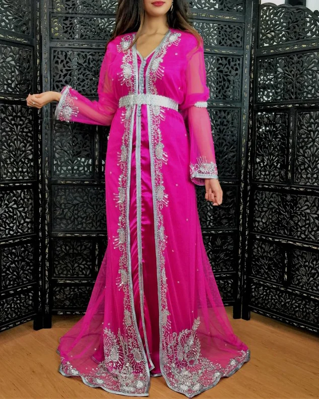 Mesh satin embroidered dress