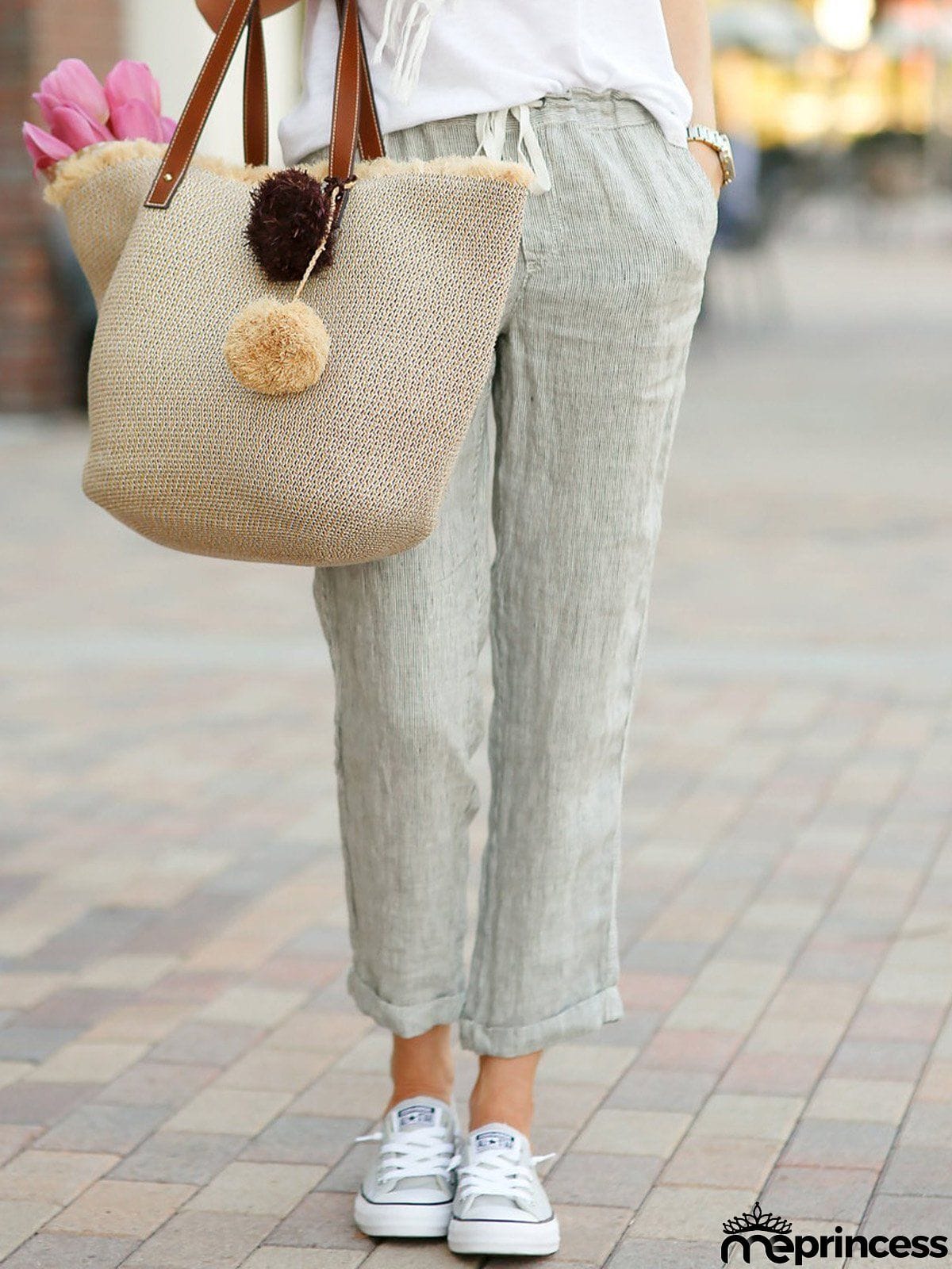 Summer Cozy Drawstring Linen Capri Pants for Women