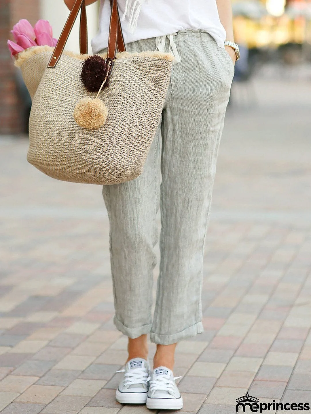 Summer Cozy Drawstring Linen Capri Pants for Women