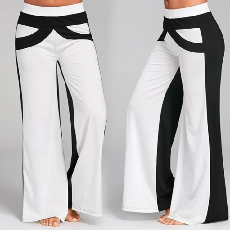 Fashion Color Contrasting Wide Leg Elastic Casual Pants