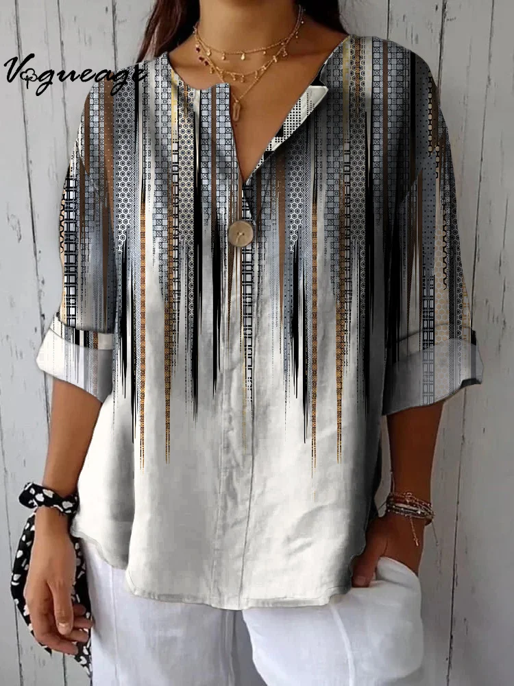 Black and white and brown stripe color Women Printed Shirt