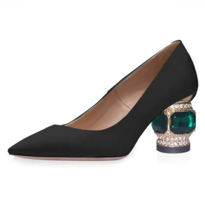 TAAFO Women's High Heels Satin Fabric 5.5 Cm Pointed Toes Shoes Show Shoes