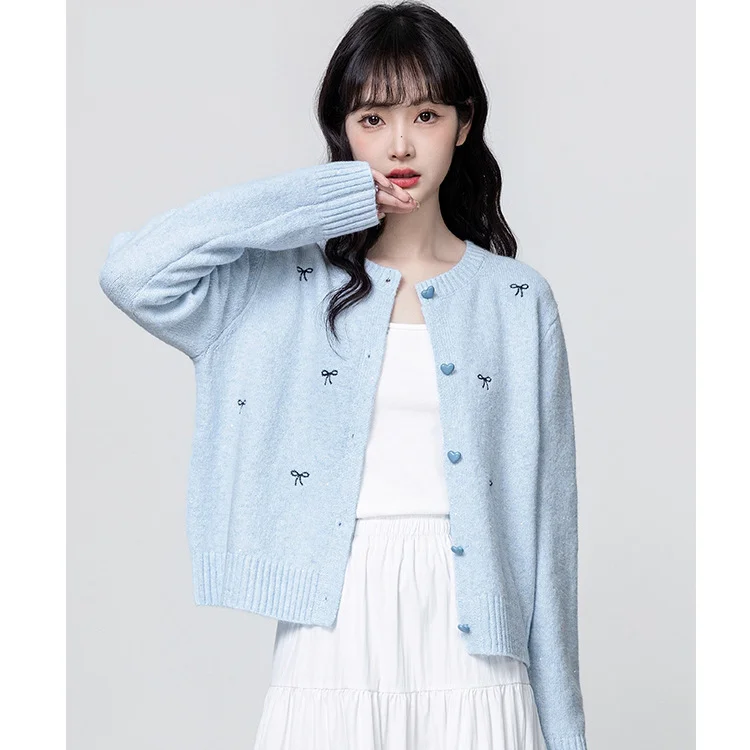 Athvotar Athvotar Round Collar Knitted Cardigan Women 2025 Spring And Autumn New Loose Design Thin Sweater Coat Short Top