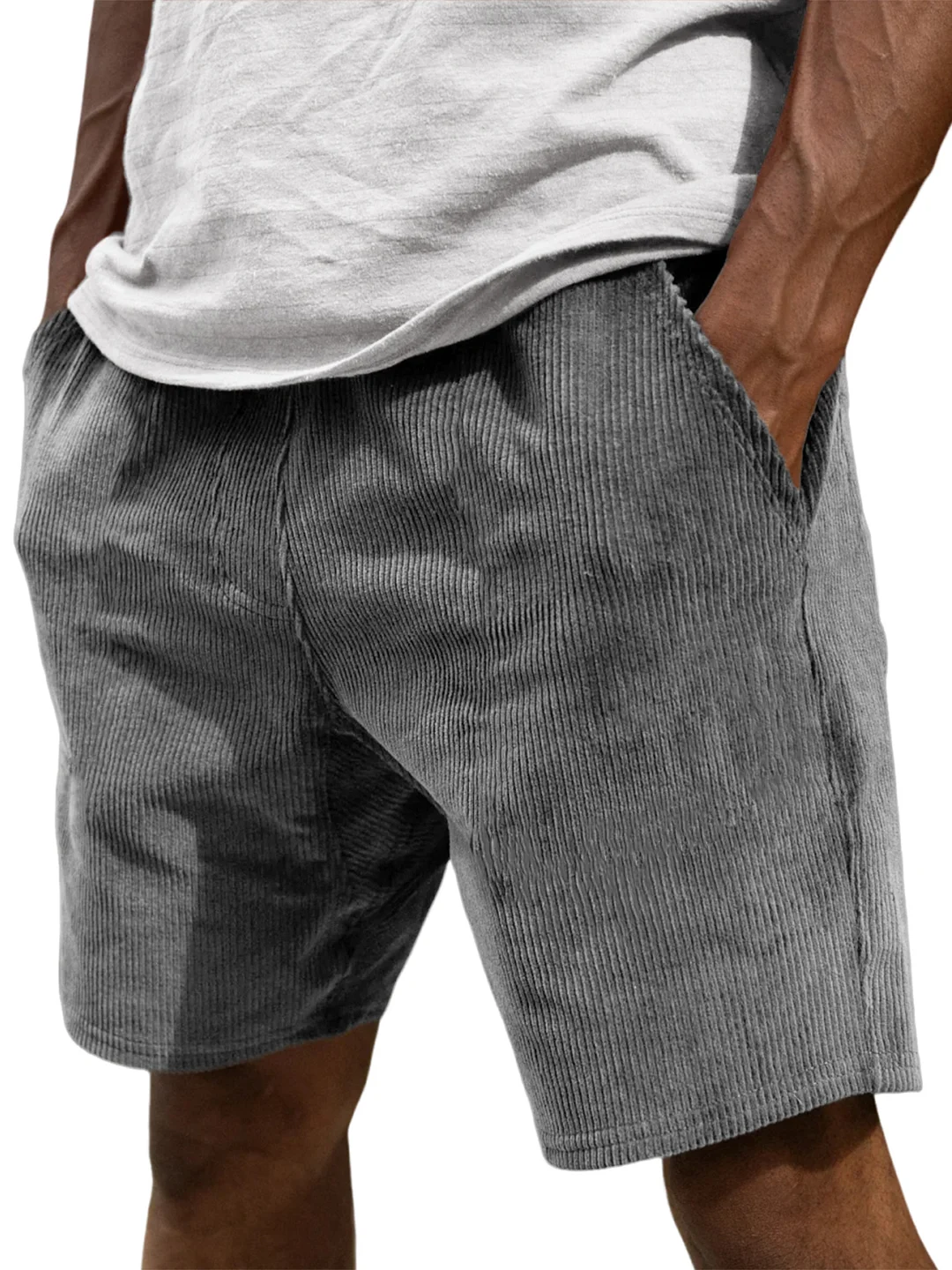 Men's Corduroy Vintage Stylish Elastic Waist Casual Shorts With Side Pockets