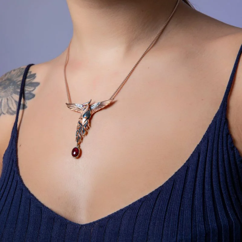 Phoenix Strength Root Ruby Pendant Necklace