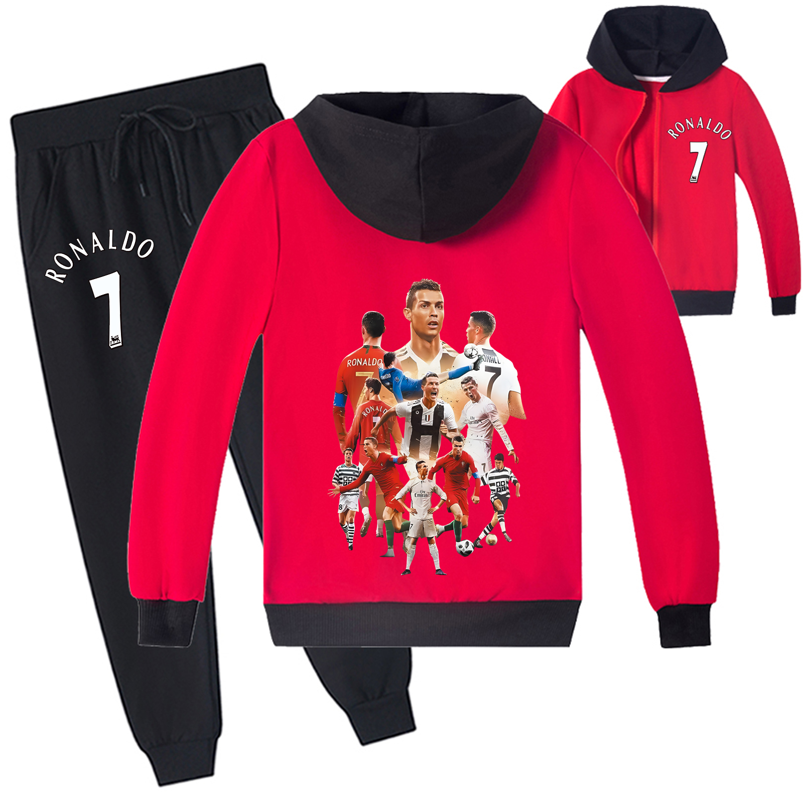 Mayoulove Cristiano Ronaldo Zip Set for Boys  Girls - Cool Sportswear, Trending Fashion, Perfect Gift for Young Fans-Mayoulove