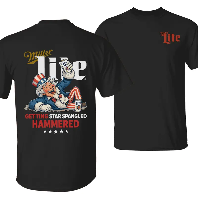 Loveyoufancy Star Spangled Hammered Miller Lite Shirt – Funny 4th of July Patriotic Beer Tee