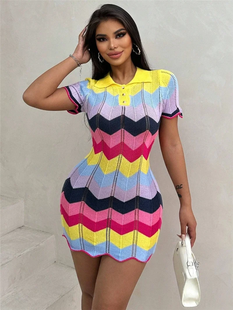 Athvotar Athvotar New Ramming Polo Collar Knitted Bag Hips Fashion Sweater Repair Dress