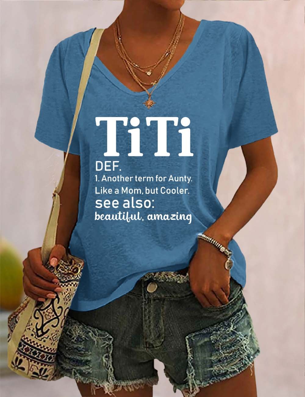 TiTi Another Term For Aunty Like A Mom V-Neck T-Shirt