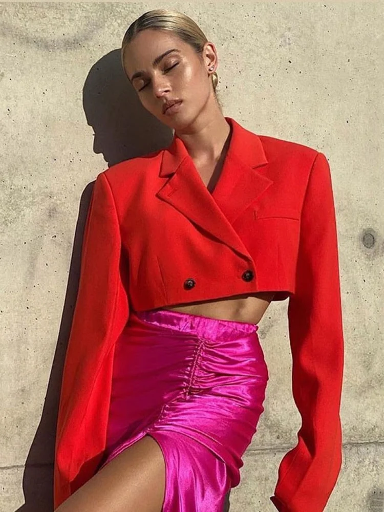 Articat Double Layer Jackets for Women Autumn 2021 Coat Long Sleeve Vintage Casual High Street Cropped Blazer Women Outwear