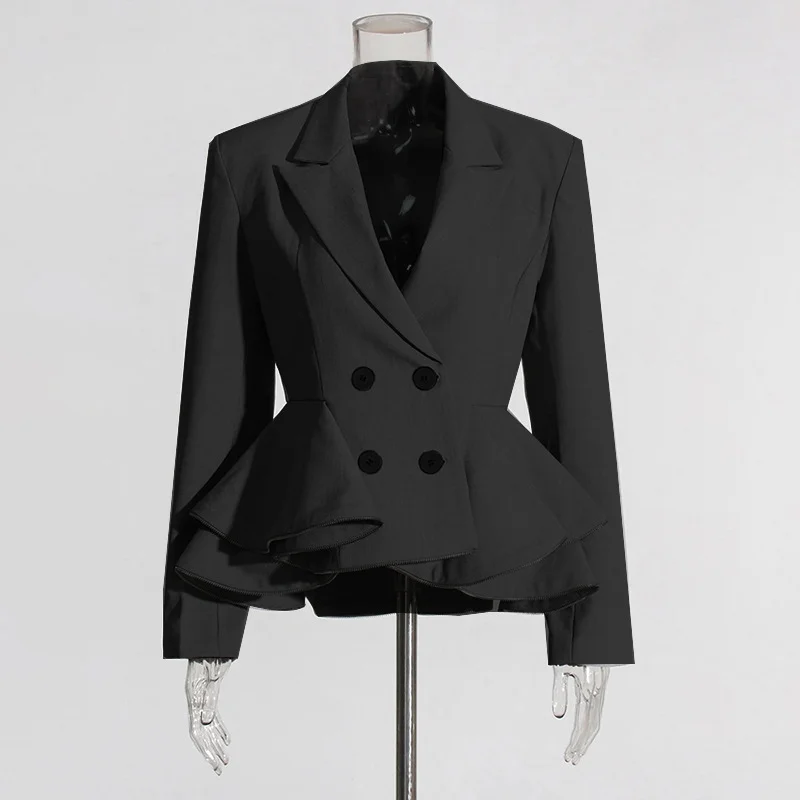 Toloer Toloer Style Temperament Elegant Small Suit 2024 Autumn New Fashion V Collar Splicing Lotus Leaf Design Coat Female-Outfit Ideas