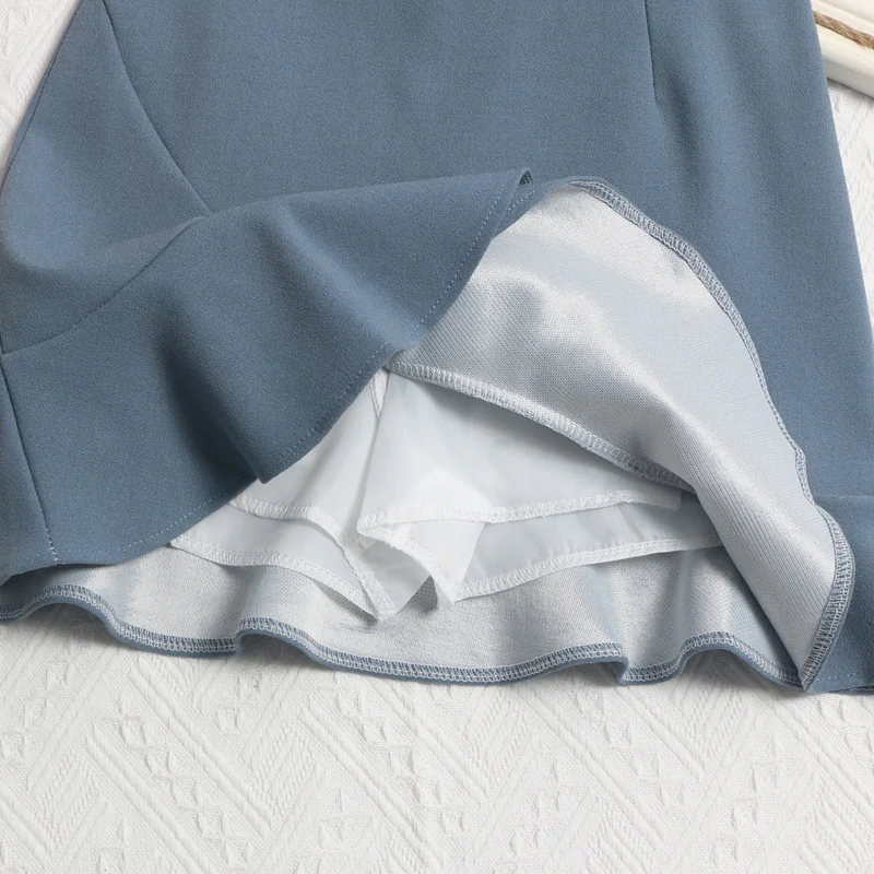 Uveng Real Shooting Small Lotus Leaf Side Fishtail Short Skirt Anti-Light High-Rise Thin A Word Bag Hip Skirt 8191