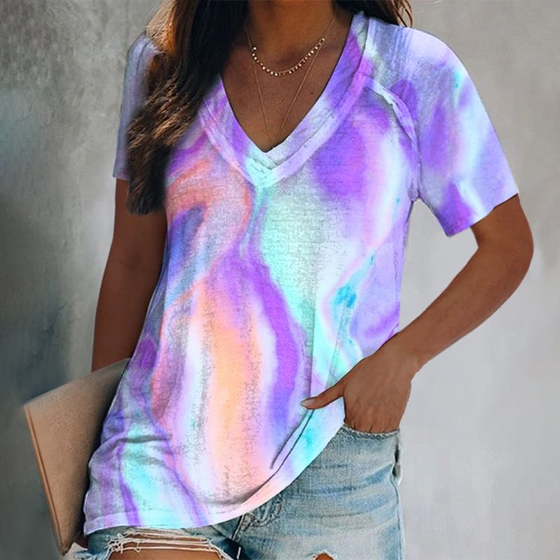 Tie dye wave v-neck colorful graphic tees designer