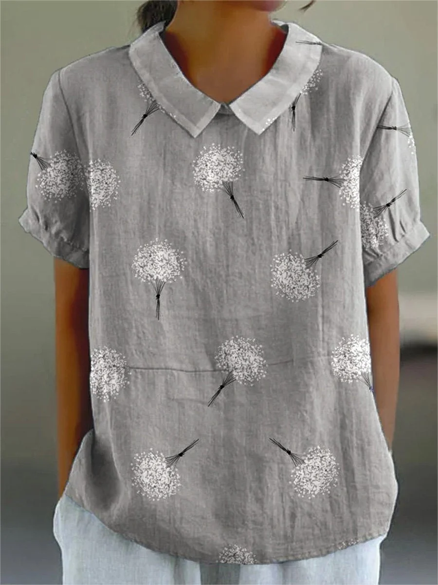 Women's  Dandelion Art Print Casual Cotton And Linen Shirt