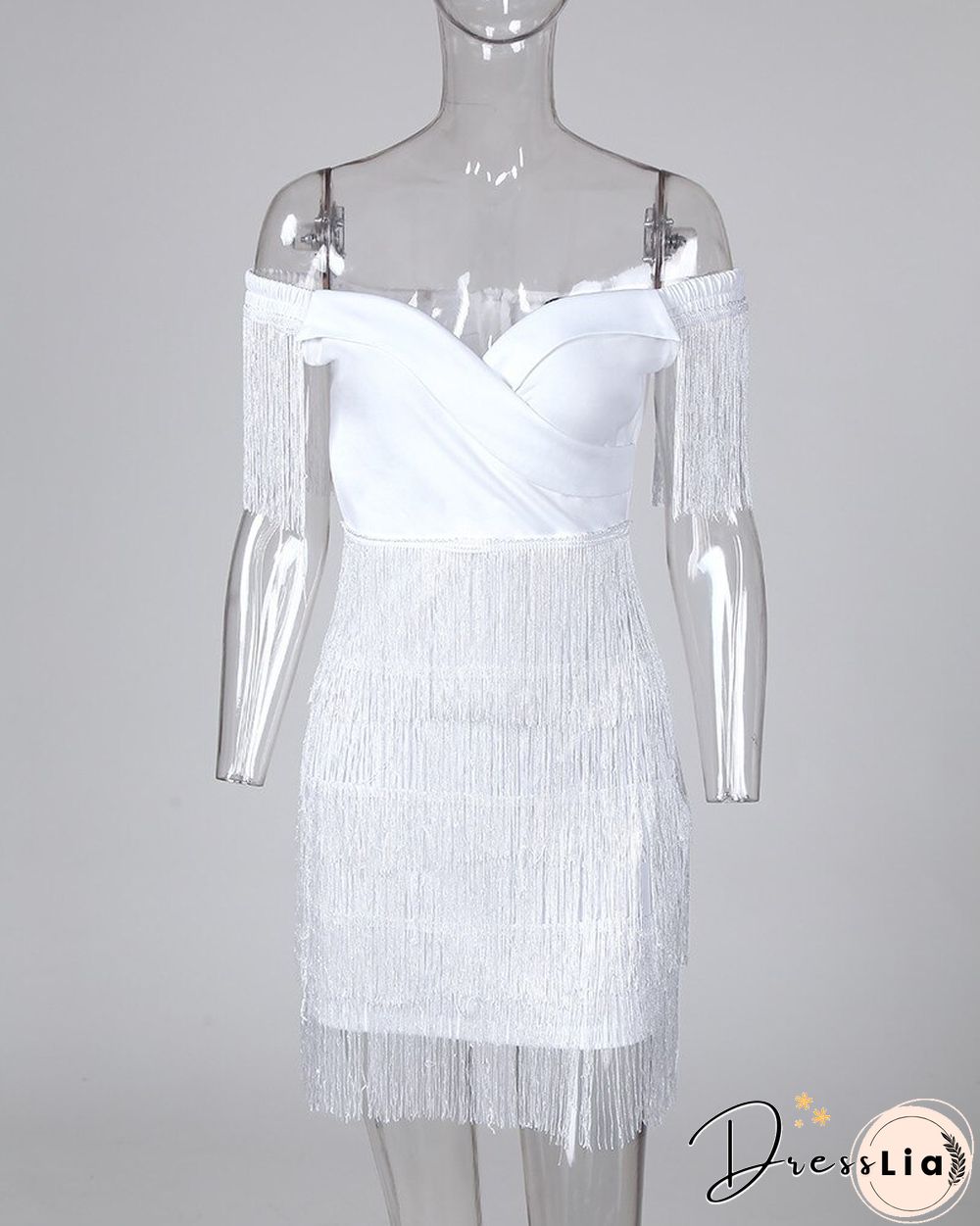 Women's Wedding Halter Mini Dress With White Tassels Off-the-shoulder Elegant Party Evening Dress