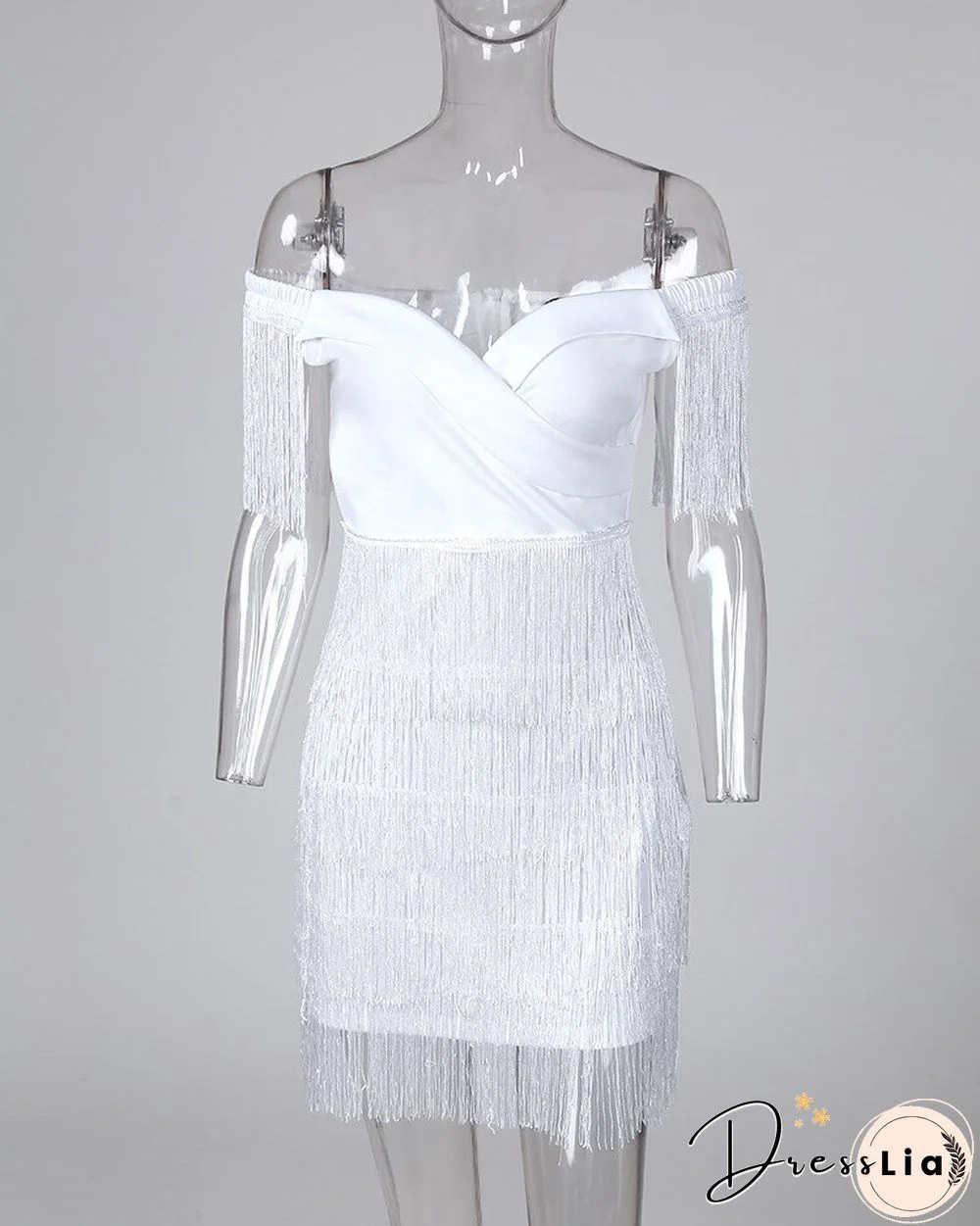 Women's Wedding Halter Mini Dress With White Tassels Off-the-shoulder Elegant Party Evening Dress
