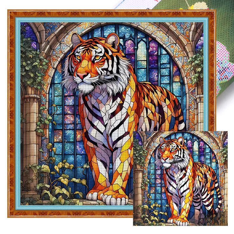 Glass Painting-Tiger (50*50cm) 11CT Stamped Cross Stitch gbfke