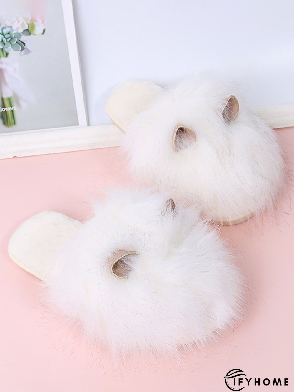 Cute Cat Ears Mohair Warm Fleece Indoor Slippers | IFYHOME