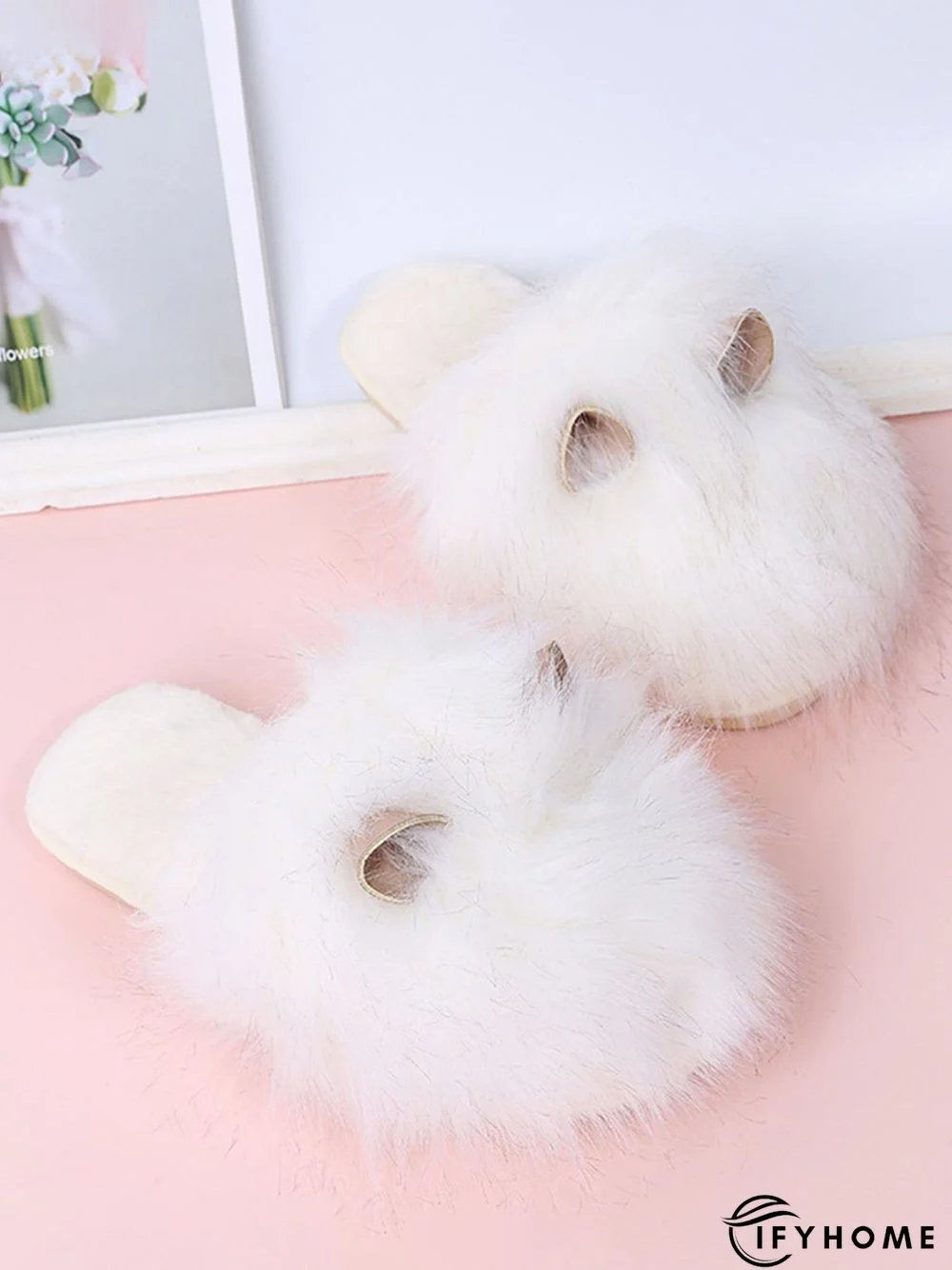 Cute Cat Ears Mohair Warm Fleece Indoor Slippers | IFYHOME