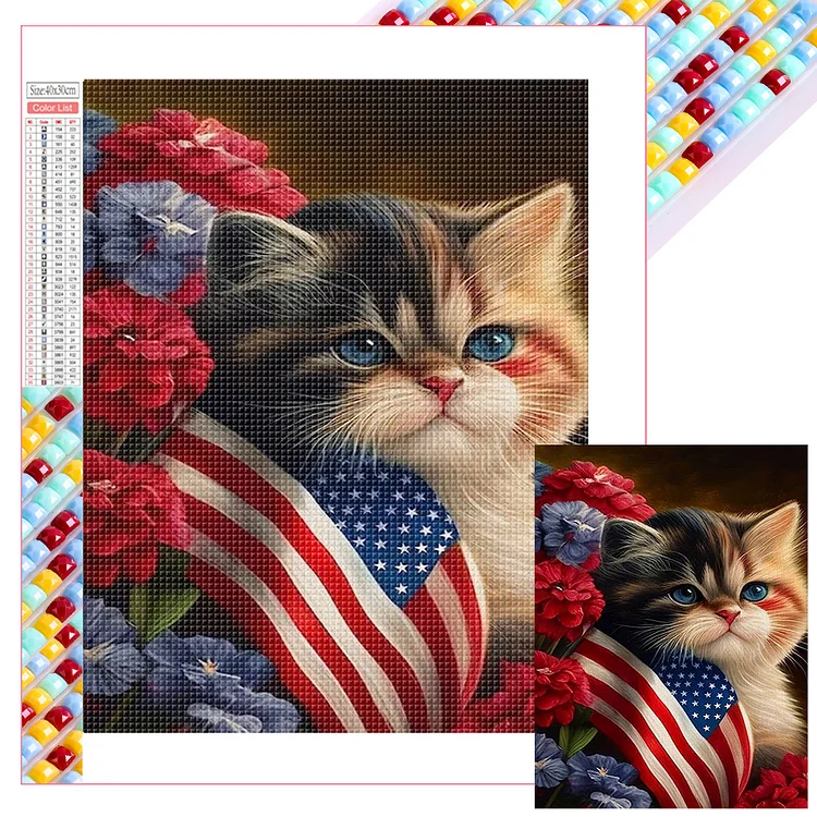 Flag Cat Cat 30*40CM(Picture) Full Square Diamond Painting gbfke