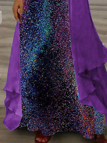 Women Half Sleeve V-neck Solid Color Dress