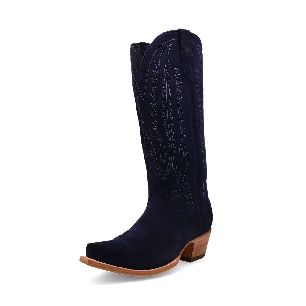 Navy Blue Embroidered Low Heel Snip Toe Cowgirl Boots for Women Nicepairs