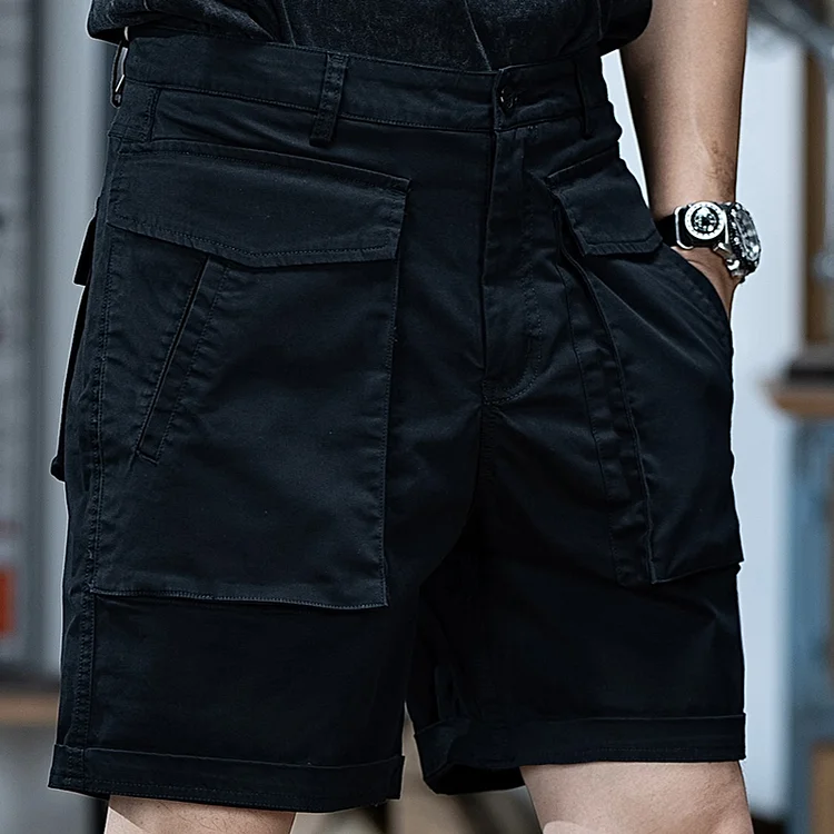 Retro Outdoor Large Pocket Stretch Workwear Black Shorts