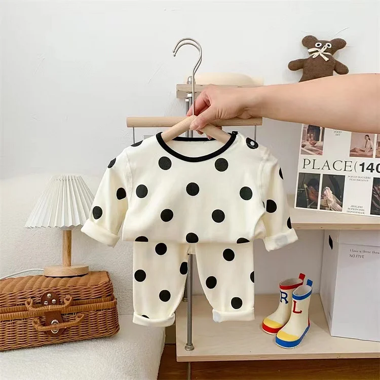 2pcs Baby Toddler Boy/Girl Dot Print Long Sleeve T-shirt & Pants Set