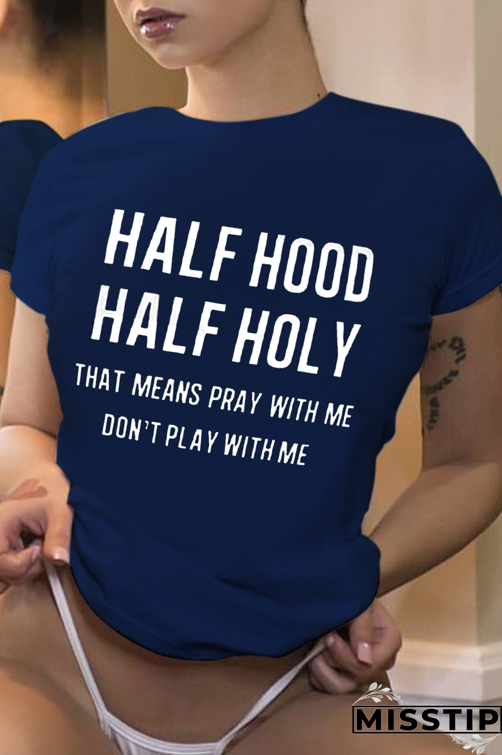 Navy Blue Fashion Casual Letter Print Basic O Neck T-Shirts