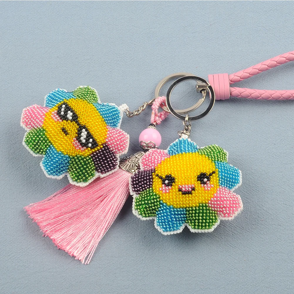 2Pcs Sunflower - Stamped Bead Embroidery - Keychain