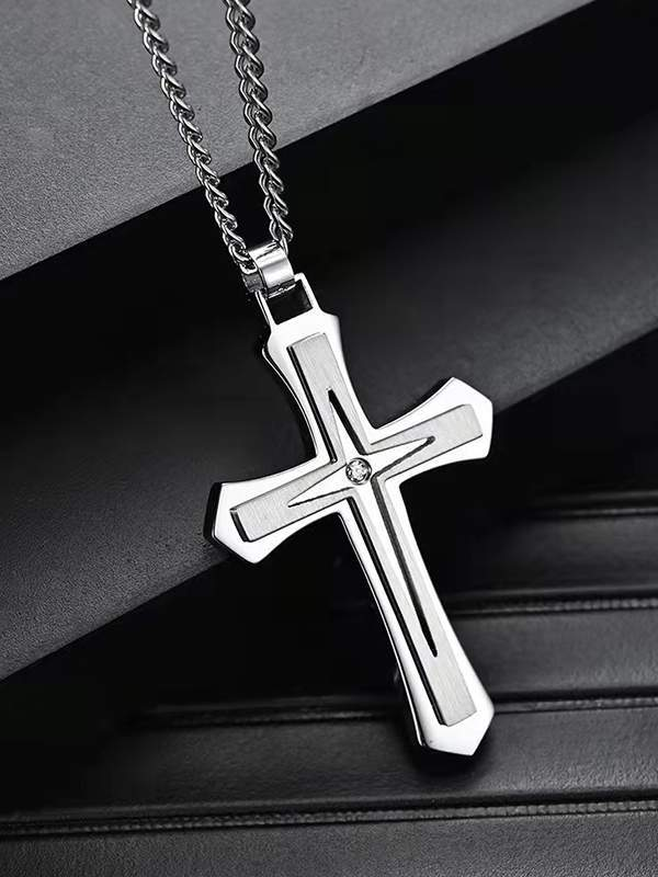 Stainless Steel Personality Casual Cross Long Pendant Necklace