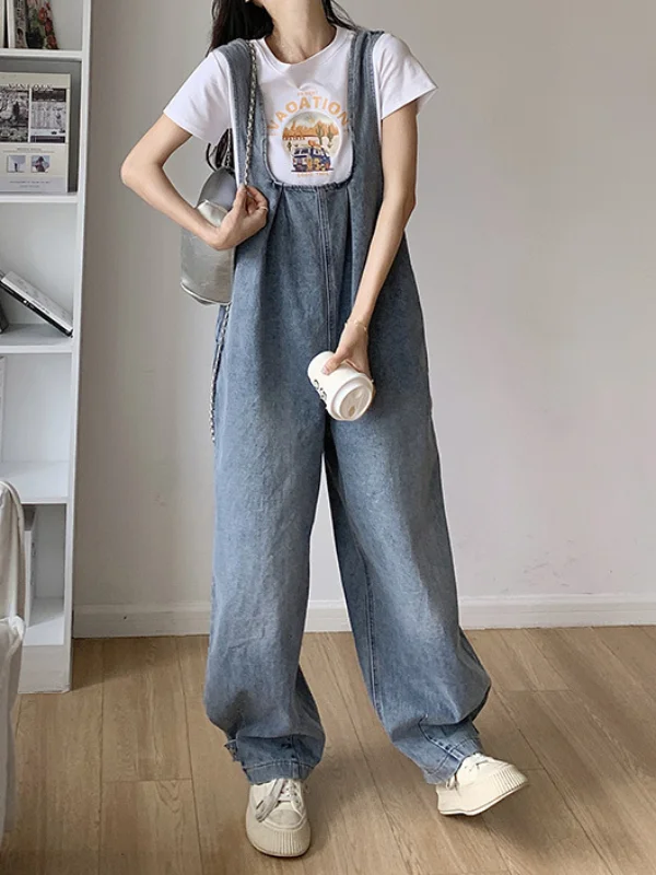 Casual Loose Wide Leg Denim Jumpsuit