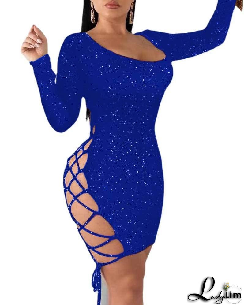 Women's Leopard Print Backless Lace-up Long Sleeve Dress