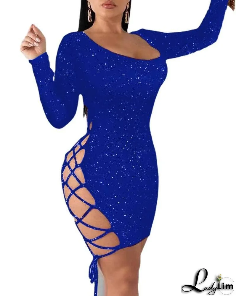 Women's Leopard Print Backless Lace-up Long Sleeve Dress