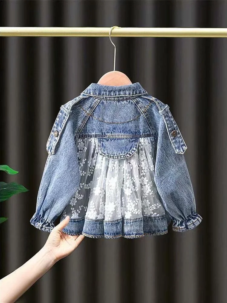 New Children's Denim Jackets Girl Trench Jean Embroidery Jackets Girls Kids clothing baby Lace coat Casual outerwear Windbreaker