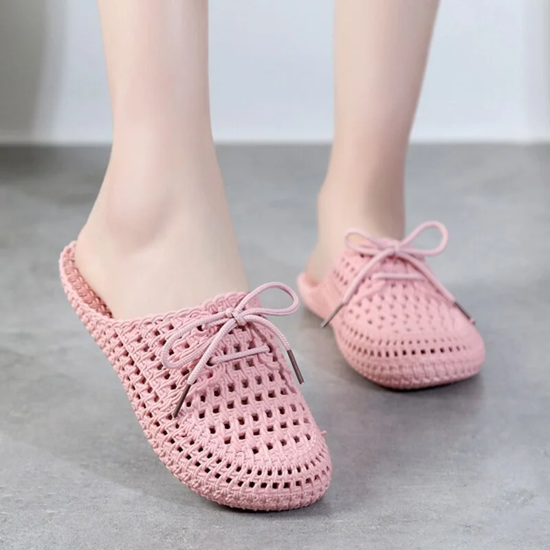 Summer Slippers for Women Fashion Hollow Out Garden Beach Slippers Women Bow Tie Weave Outdoor Casual Shoes Woman