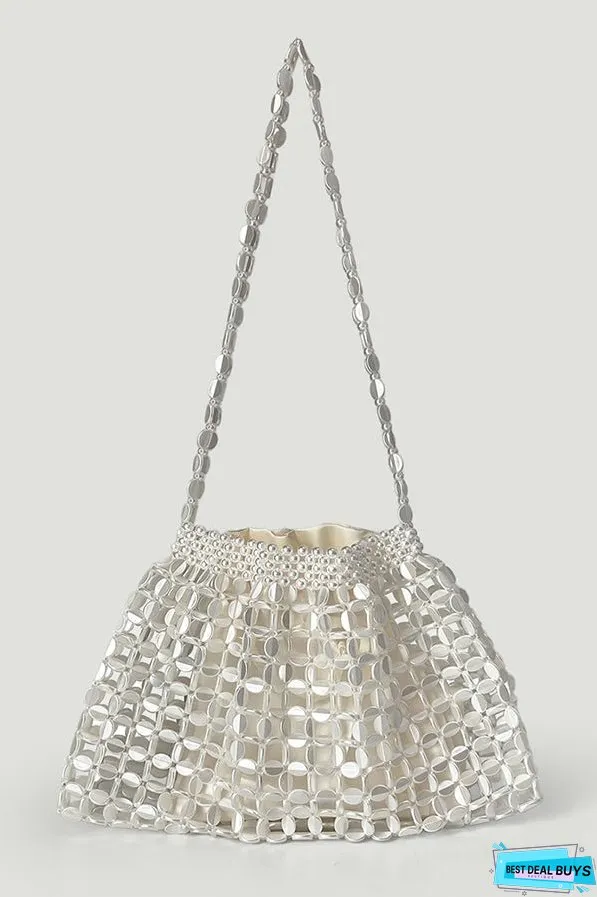 Fashion Handmade Flat Beaded Beaded Woven Handbag Bag