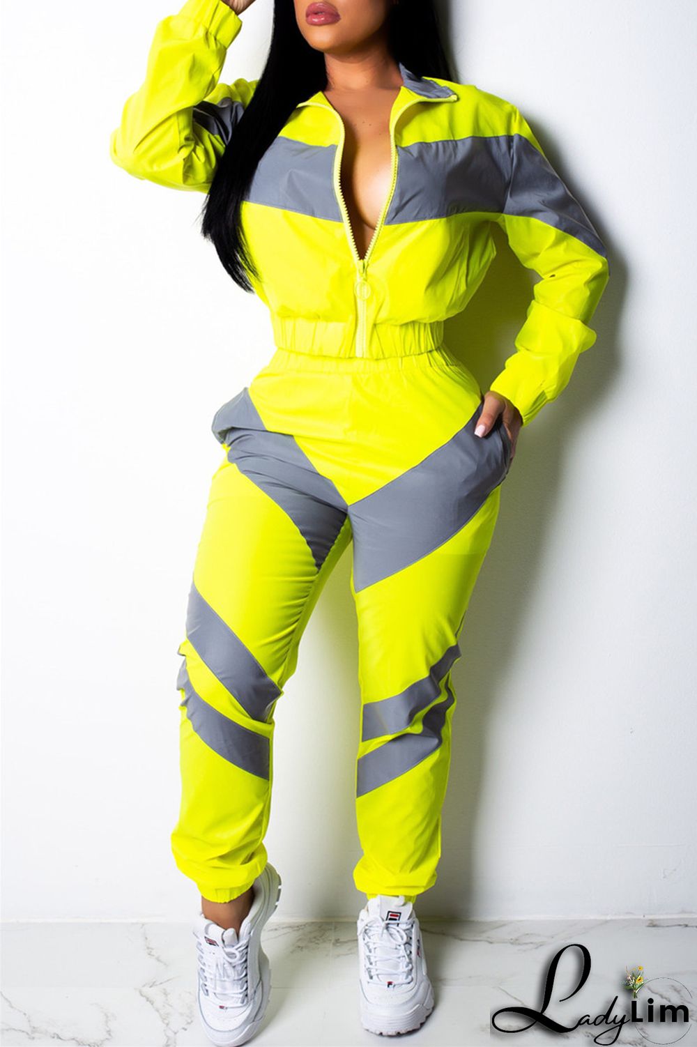 Blue Fashion Casual Patchwork Solid Split Joint Zipper Collar Long Sleeve Two Pieces(Without Pocket)