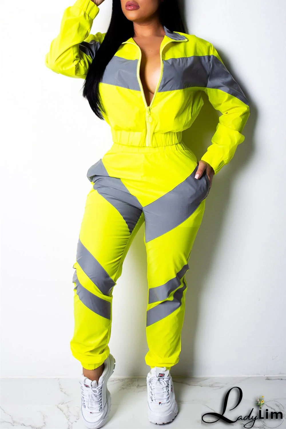 Blue Fashion Casual Patchwork Solid Split Joint Zipper Collar Long Sleeve Two Pieces(Without Pocket)