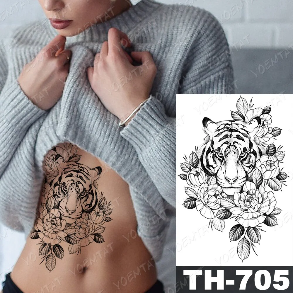 Sdrawing Temporary Tattoo Stickers Wolf Tiger Leopard Lion Moon Feather Star Flash Tattoos Female Back Body Art Fake Tatoo
