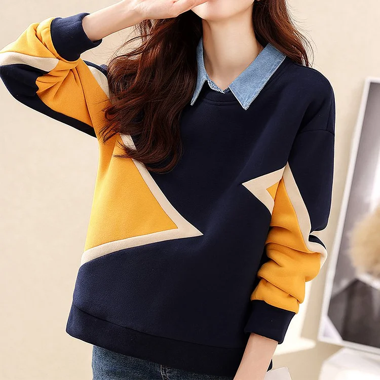 Navyblue Casual Paneled Sweatshirt QueenFunky