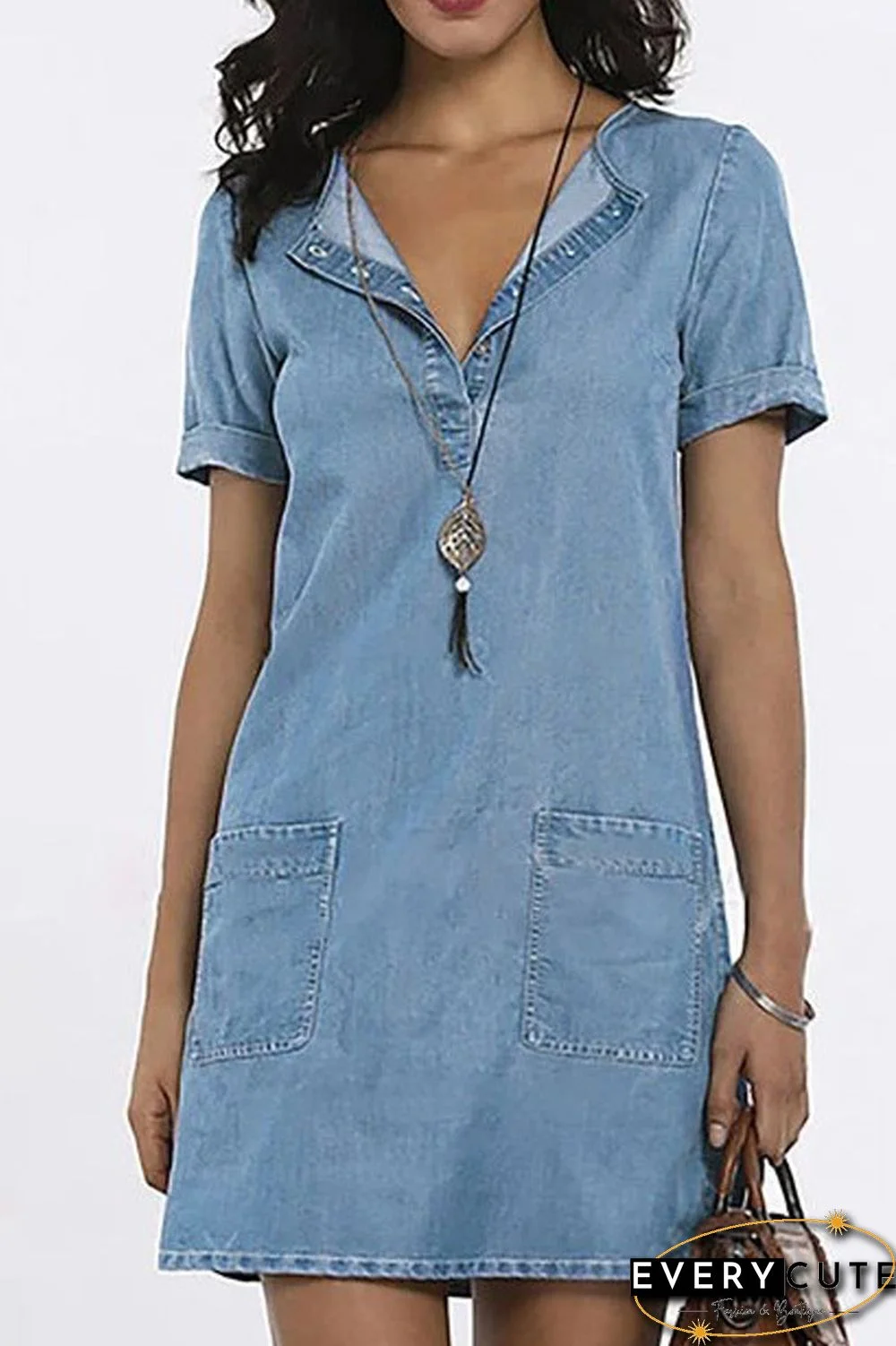 Denim Lapel Pocket Mini Dress