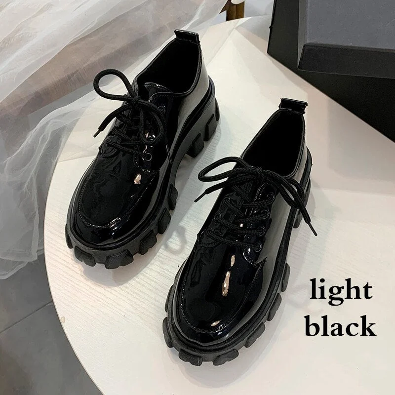 Chunky Sneakers Women Autumn Platform Shoes Bright Leather Height Increasing Casual Shoes Ladies Thick Bottom Shoes Zapato Mujer