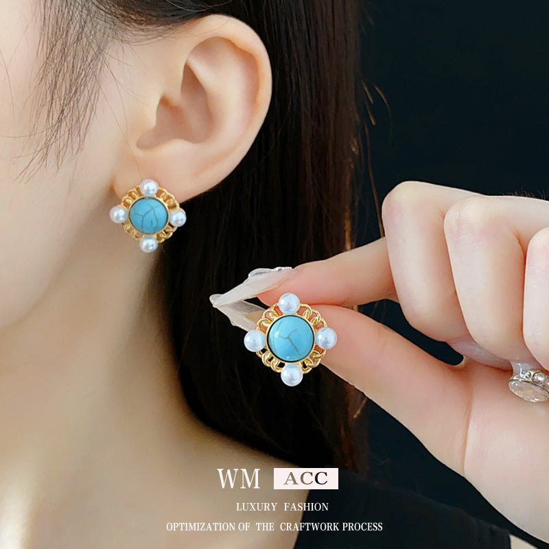 Medieval Round Geometric Artificial Pearl Electroplating Earrings