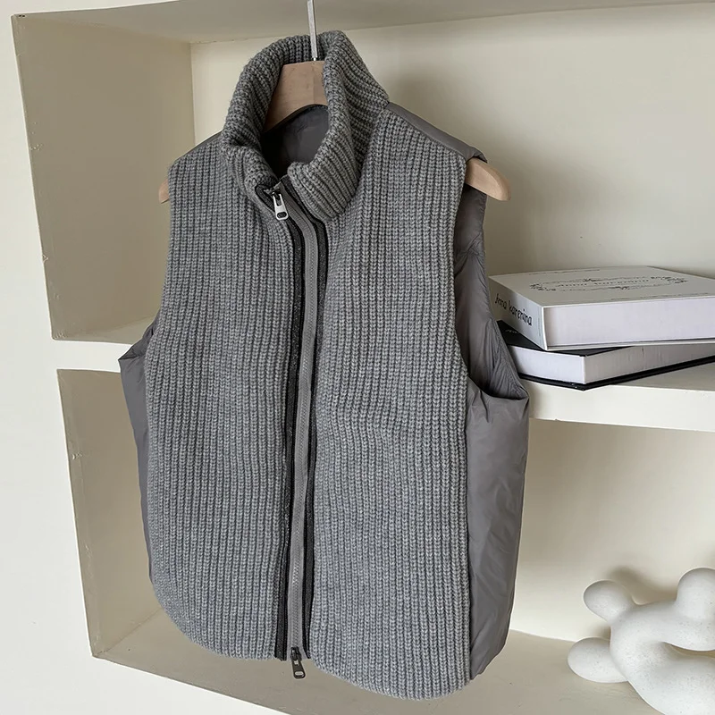 Toloer High-End White Duck Down Down Vest Female 2024 Autumn And Winter Thick Knit Stitching Warm Vest Vest Coat Tide-Outfit Ideas