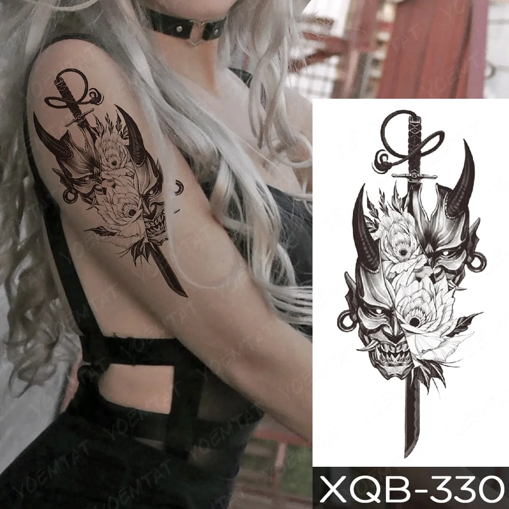 Waterproof Temporary Tattoo Sticker Sword Prajna Flowers Tattoos Indian Eagle Dragon Tiger Body Art Arm Fake Sleeve Tatoo Women