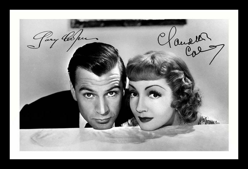 Gary Cooper & Claudette Colbert - Bluebird's Eighth Wife Signed Framed Photo Poster painting